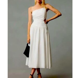 Anthropologie Moon River Asymmetrical White Midi Dress